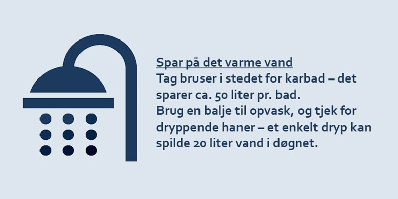 Spar på det varmevand ikon med tekst mørkeblå